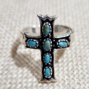 Silver and Turquoise Cross Ring